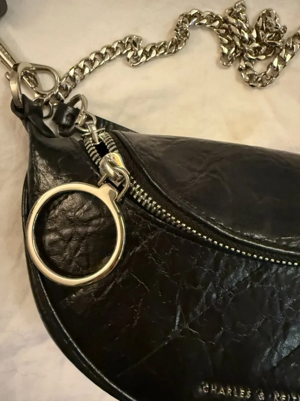 Charles & Keith CK Black Chain Dumpling Bag Underarm Crossbody Silver Hardware L - Picture 3 of 7